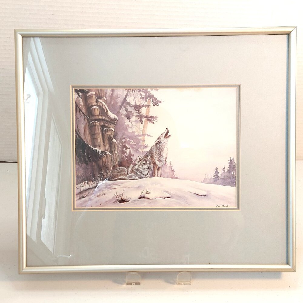 Sue Coleman 'The Power of the Wolf' Native Art Framed Picture Print 13" X 11.5"